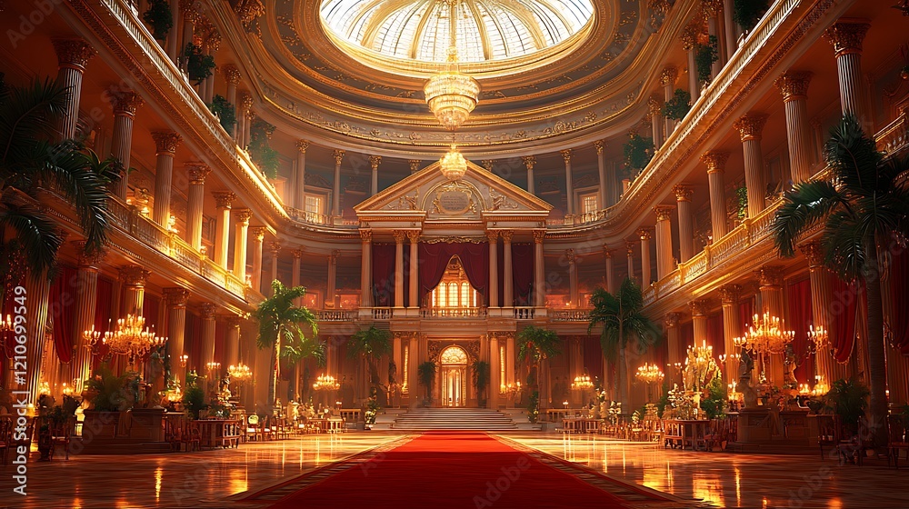 Obraz premium Grand Building with a Luxurious Red Carpet Entrance