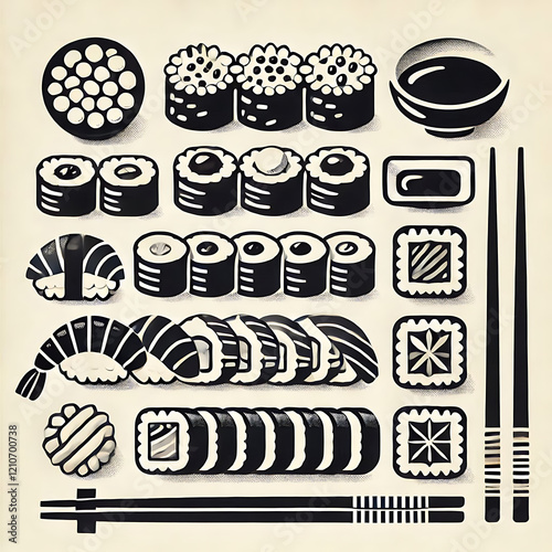 Wallpaper Mural Sushi set with chopsticks food illustration Torontodigital.ca