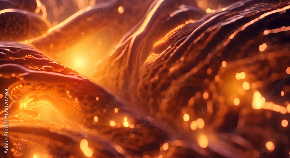 Skin cells regenerating radiant with a warm golden light as newly formed collagen fibers intertwine illuminating the microscopic scene with an otherworldly glow 4K
