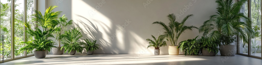 Fototapeta premium Indoor Plants in Minimalist Setting with Sunlight