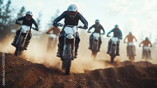 Dirt Bike Racing in Dusty Terrain