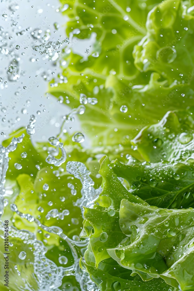 Fresh green lettuce leaves with water droplets splashing in macro photography. Perfect for healthy eating, food preparation, and restaurant menu design concepts. Fresh green lettuce leaves with water droplets splashing in macro photography. Perfect for healthy eating, food preparation, and restaurant menu design concepts.