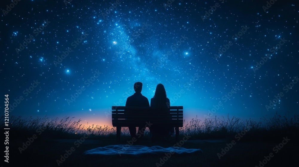 Romantic Night Under the Stars: A Couple Watching the Starry Sky. Generative AI Romantic Night Under the Stars: A Couple Watching the Starry Sky. Generative AI
