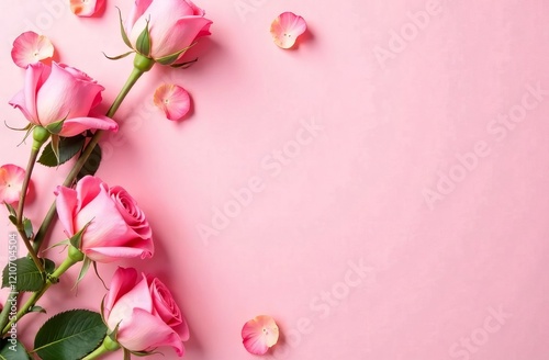 romantic pink background with roses and flowers, place for text and design, valentine's day