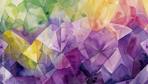 Mardi Gras Geometric Abstract Background, Watercolor 