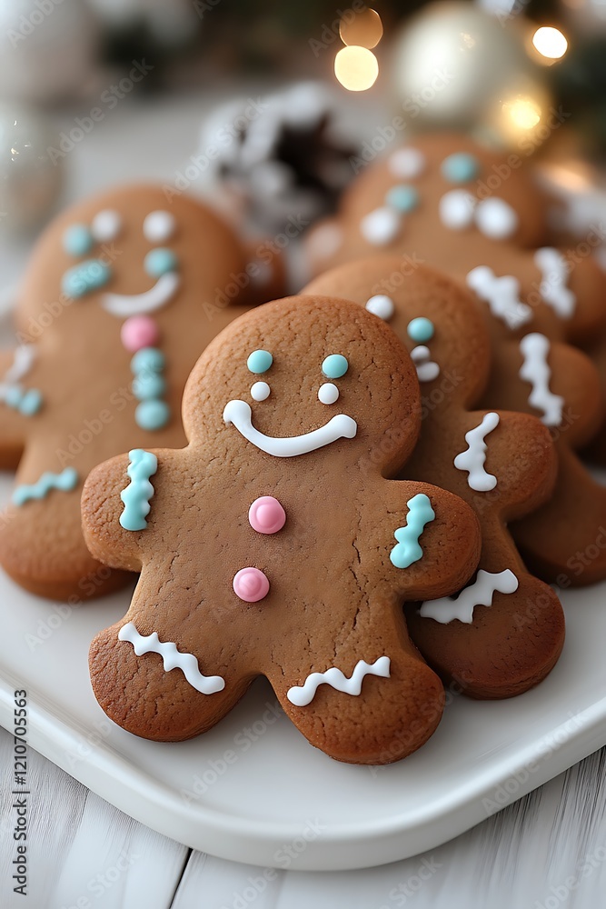 Festive gingerbread men cookies on a plate.