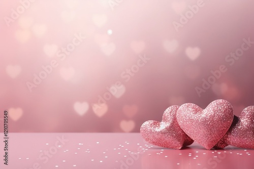 pink romantic background with glare, cute hearts on the side, picture for design, lovers concept