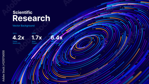 Abstract Digital Technology. Circles Data Flow. Futuristic Circular Sound Wave. Big Data Visualization. 3D Virtual Space VR Cyberspace. Crypto Currency Blockchain Concept. Vector Illustration.