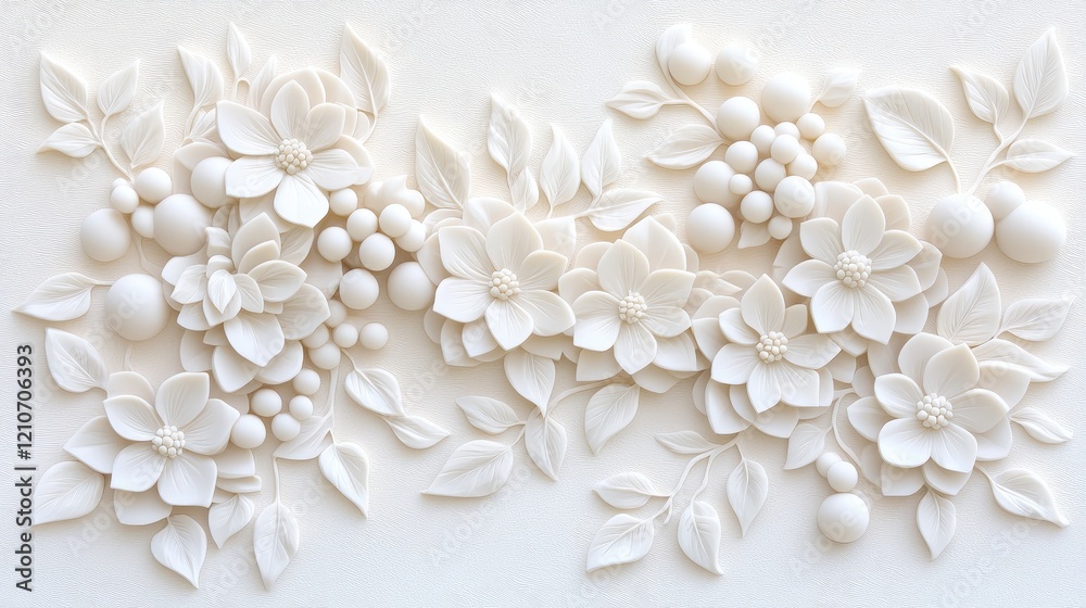 White floral relief sculpture, detailed texture, elegant design, wall art, home decor White floral relief sculpture, detailed texture, elegant design, wall art, home decor