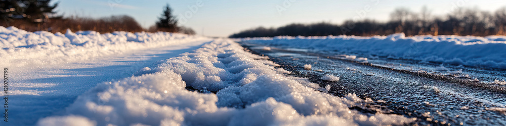 Snow-Covered Roadway with Partial Snow Clearance Snow-Covered Roadway with Partial Snow Clearance