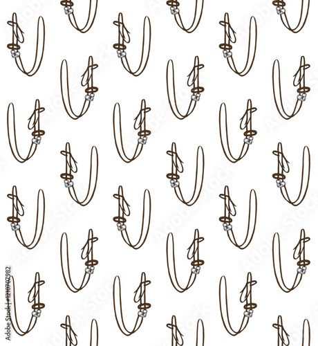 Vector seamless pattern of hand drawn horse bridle isolated on white background