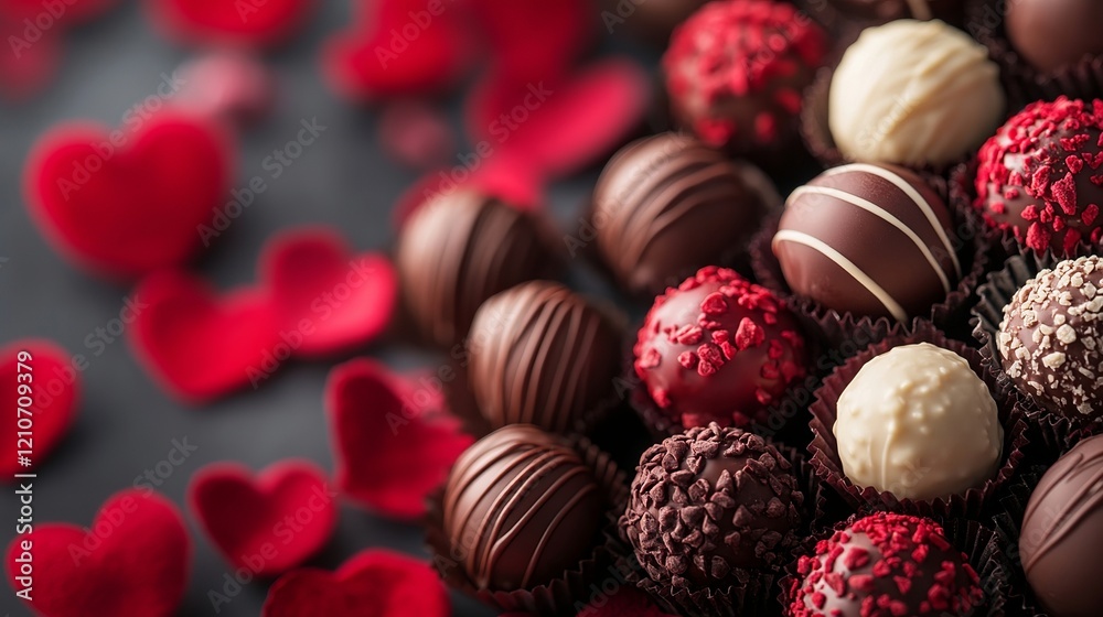 Chocolate truffles arranged elegantly for Valentine's Day. Chocolate truffles arranged elegantly for Valentine's Day.