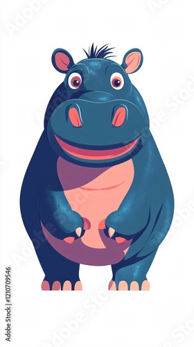 Whimsical Hippopotamus Illustration: A Vibrant and Playful Cartoon Character for Children's Books, Nursery Decor, and more.