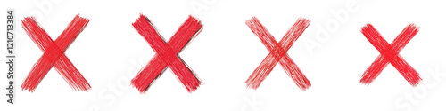 Four large red X symbols arranged in a row, each with a textured appearance. photo