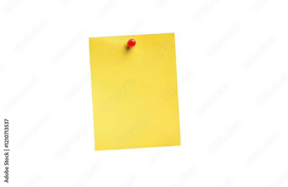 A yellow note paper pinned with a red pushpin on a transparent background A yellow note paper pinned with a red pushpin on a transparent background