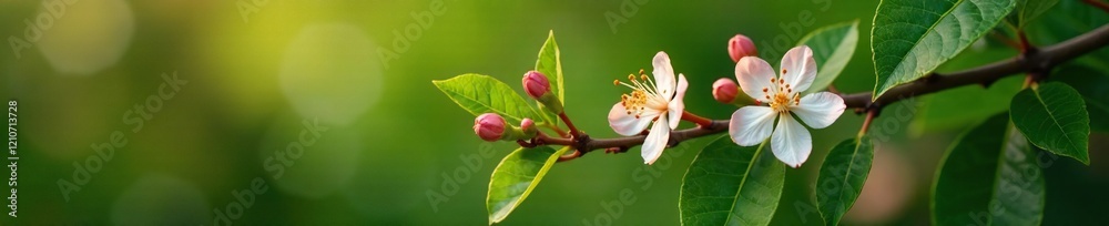 Daphne foliage and flower buds on a tree branch, plant, branch Daphne foliage and flower buds on a tree branch, plant, branch