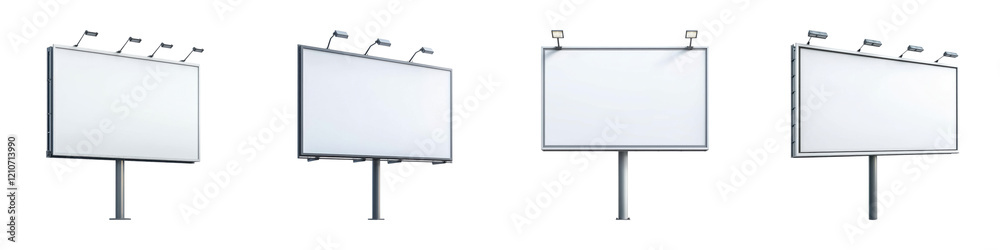 Four blank billboards positioned side by side, showcasing a uniform alternative suitable for advertising. Four blank billboards positioned side by side, showcasing a uniform alternative suitable for advertising.