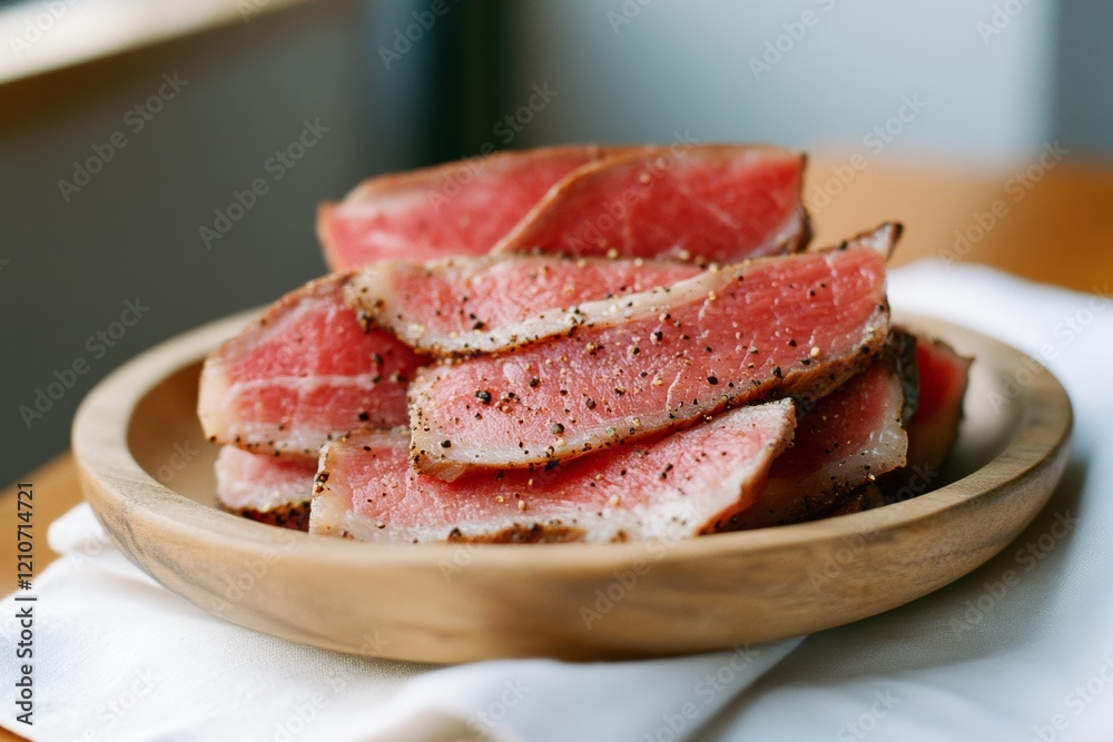 Perfectly seared slices of tuna arranged neatly on a wooden platter, showcasing the freshness and flavor of ocean delights, ready to be savored. Perfectly seared slices of tuna arranged neatly on a wooden platter, showcasing the freshness and flavor of ocean delights, ready to be savored.