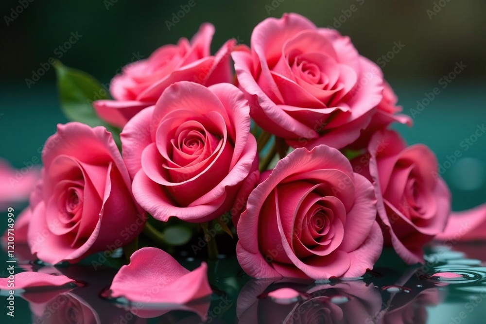 Bouquet of Bouguet roses with full blooms and loose petals in water, bloom, petals, organic Bouquet of Bouguet roses with full blooms and loose petals in water, bloom, petals, organic
