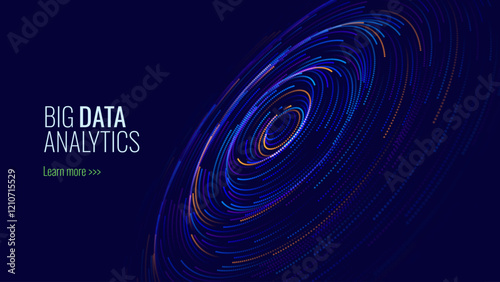 Abstract Digital Technology. Circles Data Flow. Futuristic Circular Sound Wave. Big Data Visualization. 3D Virtual Space VR Cyberspace. Crypto Currency Blockchain Concept. Vector Illustration.