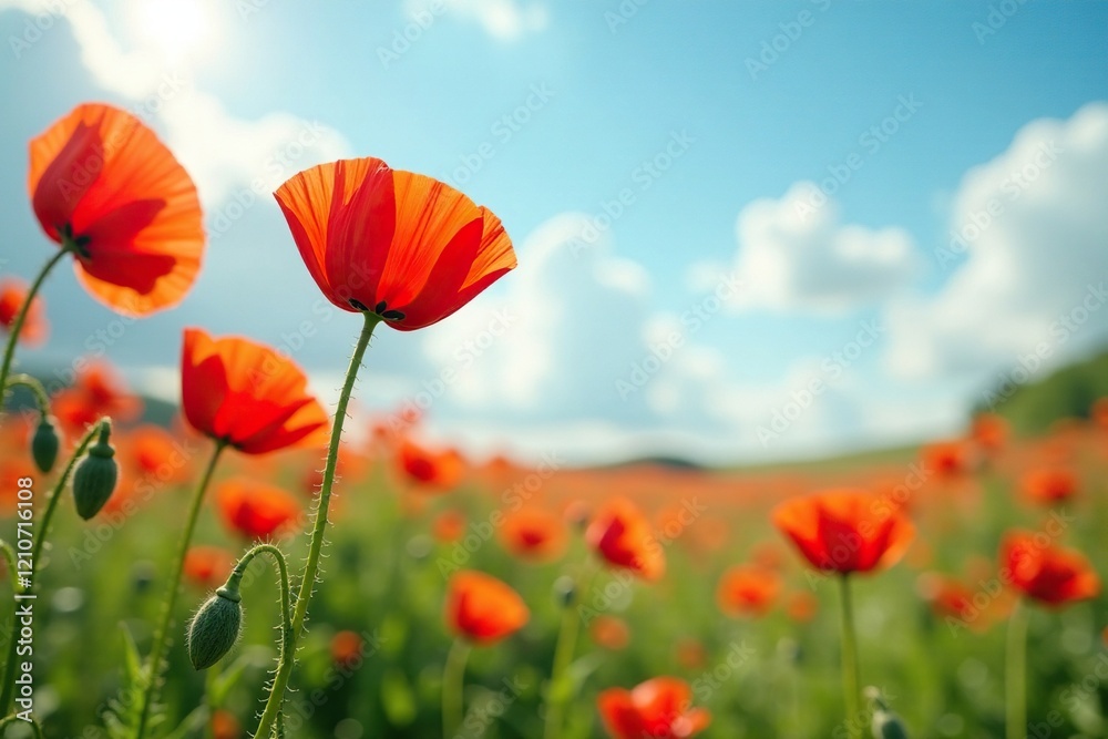 Fototapeta premium Gentle rustle of poppies swaying in the summer wind, rustle, poppy, peaceful