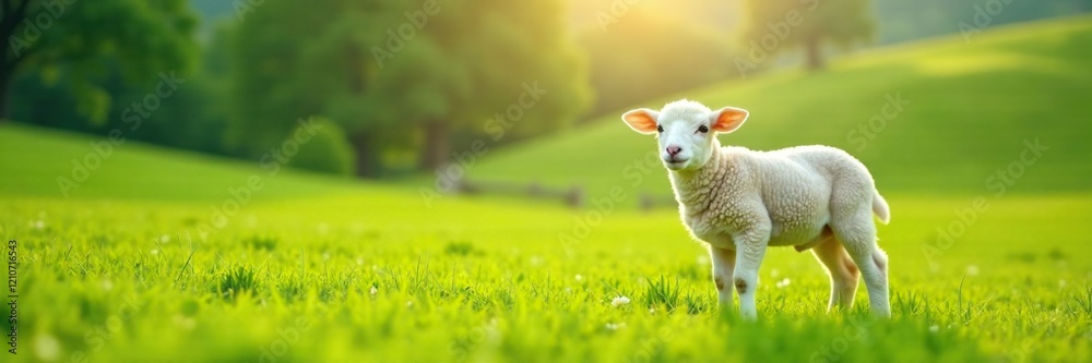 Freshly harvested lamb grazing in a green meadow, farm, Dales Freshly harvested lamb grazing in a green meadow, farm, Dales