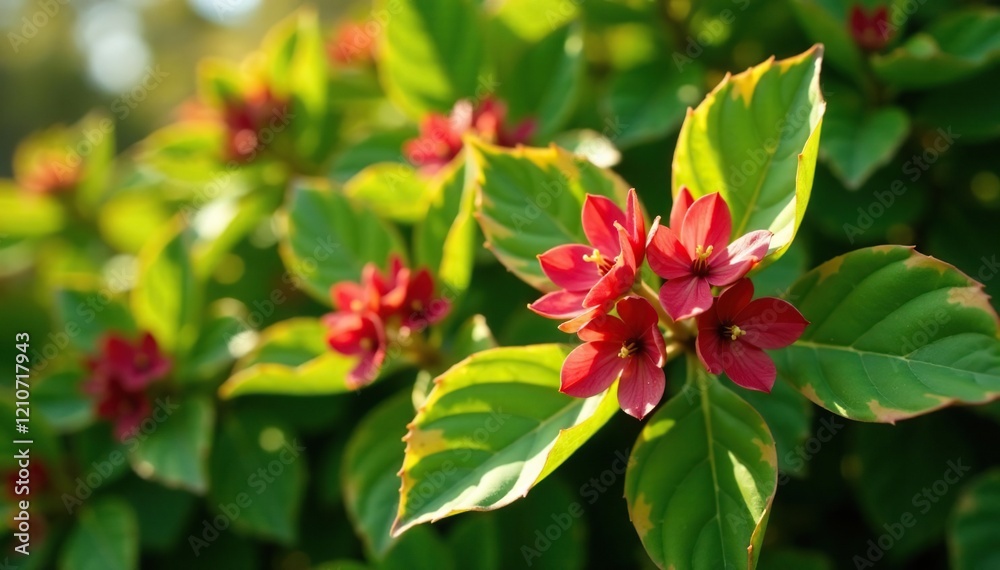 Clusters of variegated pittosporum leaves in full sun, garden features, north texas Clusters of variegated pittosporum leaves in full sun, garden features, north texas