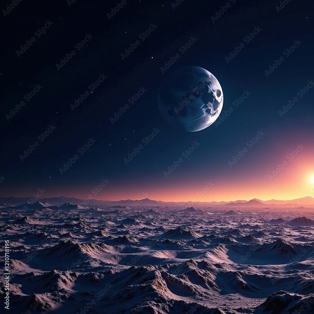 A vast expanse of the moon's surface with no craters or features visible, void, low horizon A vast expanse of the moon's surface with no craters or features visible, void, low horizon