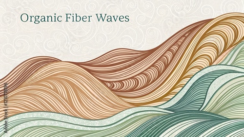 This image presents an abstract design featuring flowing, wavy lines that resemble organic fiber or stylized waves.  photo