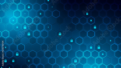 Abstract Digital Blue Hexagons Cyber Security Background. Medical Research or Tech Innovation Online Webinar Presentation Event. Conference or Forum Vector Illustration Backdrop.