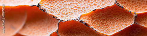 Macro Photograph of Orange, Porous, Honeycomb-Structured Surface