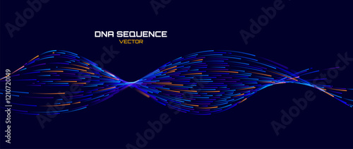Abstract DNA Molecule Helix Spiral Wave Blue Background. Medical Science Concept, Genetic Biotechnology, Chemistry Biology, DNA Gene. Vector Illustration.