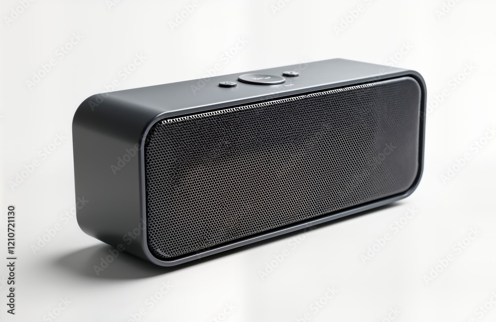 Modern portable Bluetooth speaker isolated on white background. Wireless audio device for streaming music. Compact design for mobile use. Rechargeable battery. Amplifying sound with high fidelity. Modern portable Bluetooth speaker isolated on white background. Wireless audio device for streaming music. Compact design for mobile use. Rechargeable battery. Amplifying sound with high fidelity.