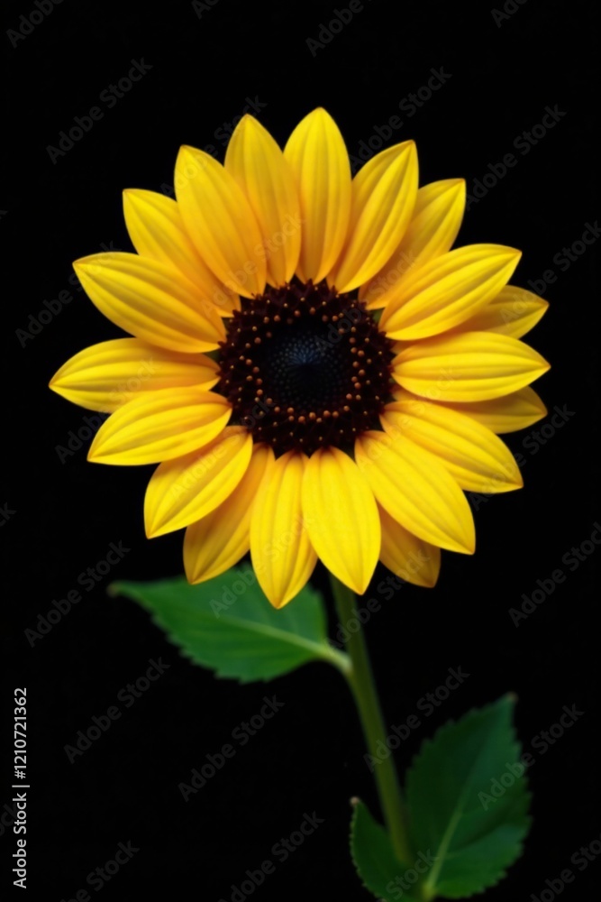 Fototapeta premium Bright yellow sunflower on black background with shallow depth of field, helianthus, background