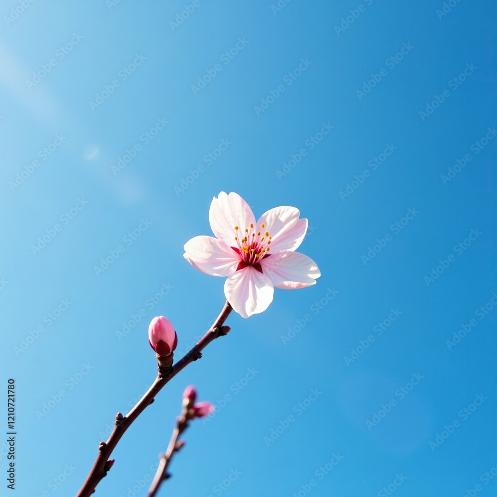 a single cherry blossom against a bright blue sky, spring blossoms, sky, a single cherry blossom against a bright blue sky, spring blossoms, sky,