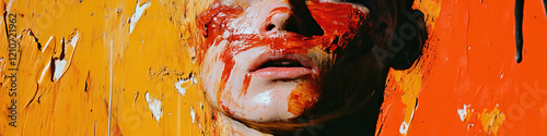 Impasto Portrait in Orange and Red