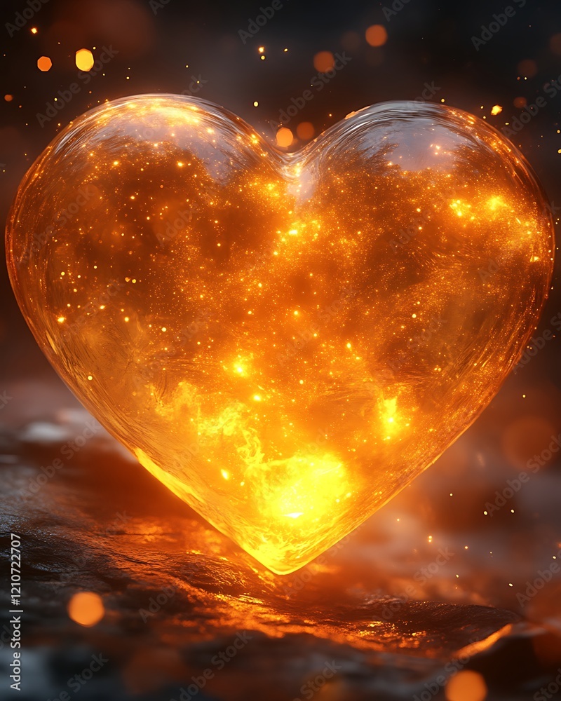 Fiery heart glowing with intense light.