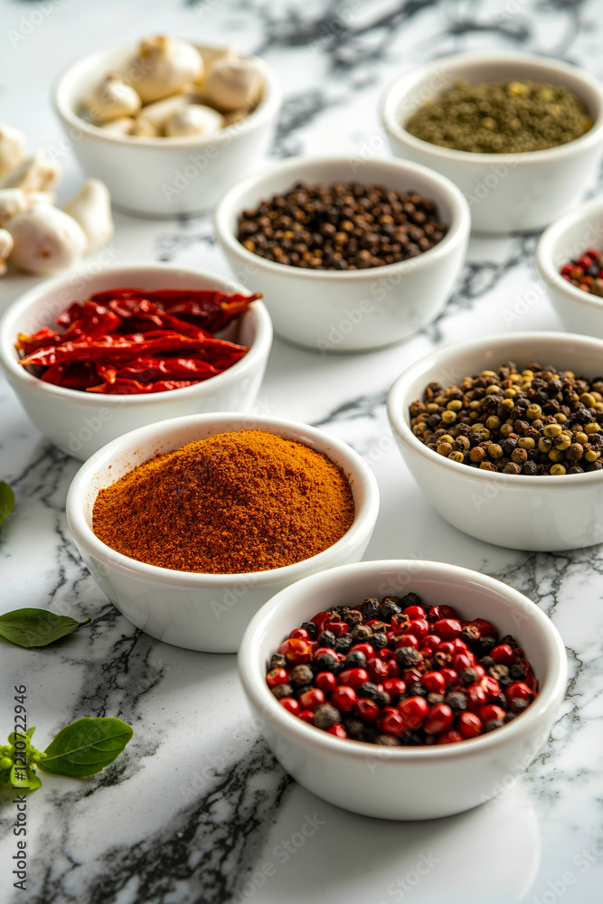 A table topped with bowls filled with different types of spices A table topped with bowls filled with different types of spices