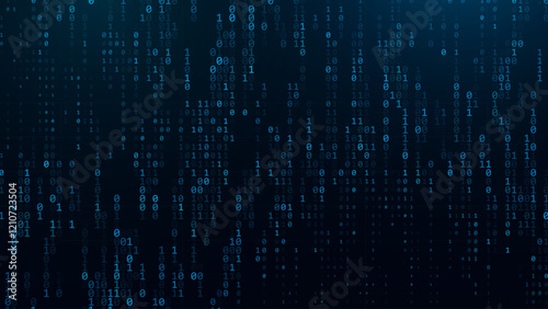 Blue Binary Data Software Programming Code Background. Random Parts of Program Code. Digital Data Technology Concept. 1 0 Machine Code. Random Binary Data Matrix Wide Vector Illustration. photo