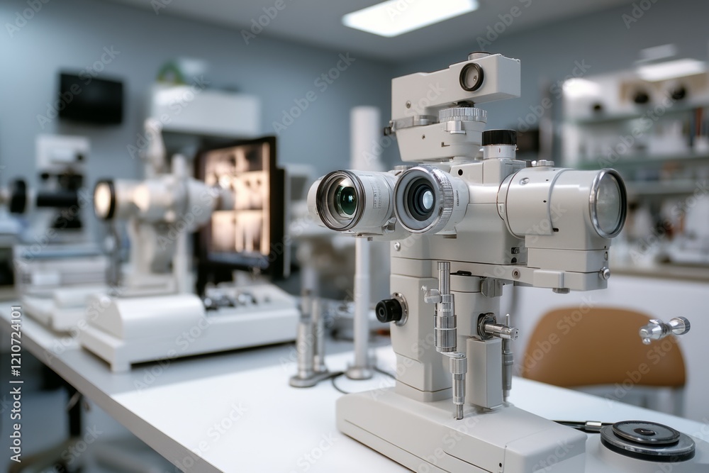 Advanced optical equipment and microscopes line a clean, organized laboratory, reflecting innovation and precision in scientific research. Advanced optical equipment and microscopes line a clean, organized laboratory, reflecting innovation and precision in scientific research.