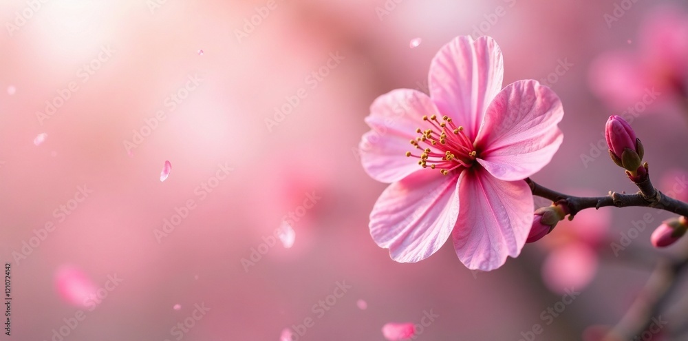 custom made wallpaper toronto digitalPink Manuka flower petals gently falling from the stem against a soft background, petals, fall, blossom