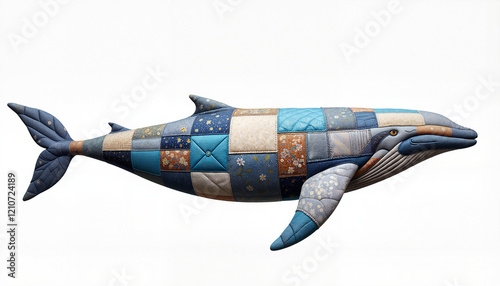 Artistic beluga whale crafted from patchwork fabric, colorful symbolism photo