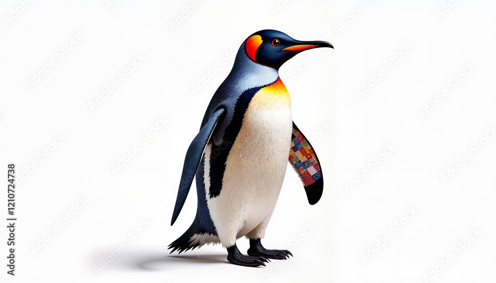 Obraz premium Elegant patchwork penguin standing against white background, unique design