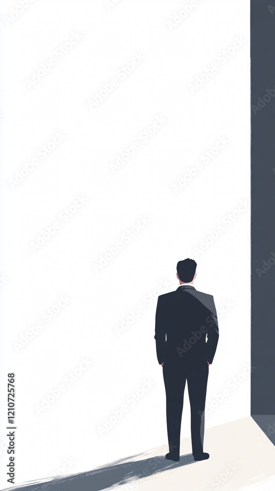 A Businessman Contemplates the Future in a Minimalist Setting A Businessman Contemplates the Future in a Minimalist Setting