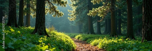 Abies pinsapo tree in a forest with other trees and undergrowth, foliage, pinsapo, abies photo