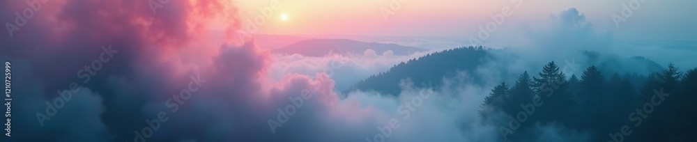 Fototapeta premium Smoke wafts lazily through a dense foggy scene, unclear, smoky