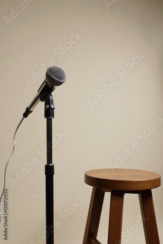 Wallpaper Mural Vintage microphone and stool against neutral background, minimalist, bar, backdrop Torontodigital.ca