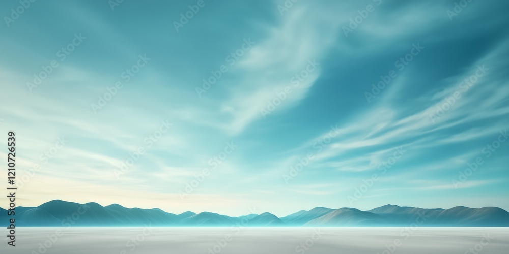 A tranquil mountain range enveloped in mist beneath a captivating sky adorned with soft, flowing clouds. A tranquil mountain range enveloped in mist beneath a captivating sky adorned with soft, flowing clouds.