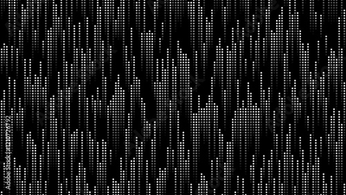 Abstract Digital Mosaic Grid Dots Halftone Tech Background Pattern. White Pixels Moving Fast on Grid. Hi-Tech Minimal Technology Design Texture. Digital Data Flow Transfer. Vector Illustration.