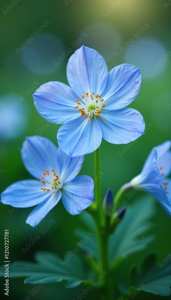 Delicate blue flower blooms in serene white garden, flowers, garden Delicate blue flower blooms in serene white garden, flowers, garden